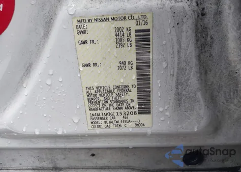 2016 Nissan Altima 3.5 Sl z USA, uszkodzony, nr VIN 1N4BL3AP3GC153208